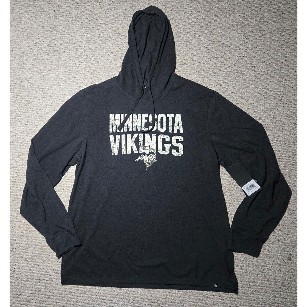 Nwt 47 Brand Minnesota Vikings Long Sleeve Lightweight Hoodie Charcoal Cream XXL